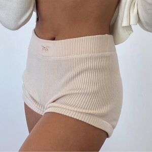 victoria beckham x reebok knit ribbed cream shorts